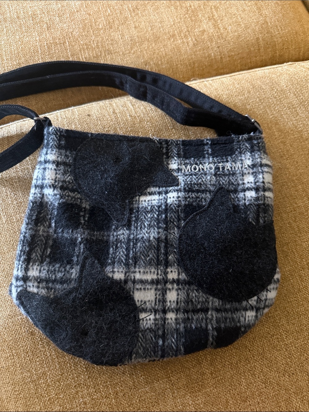 Mono Tama Black & Gray Plaid Crossbody Bag